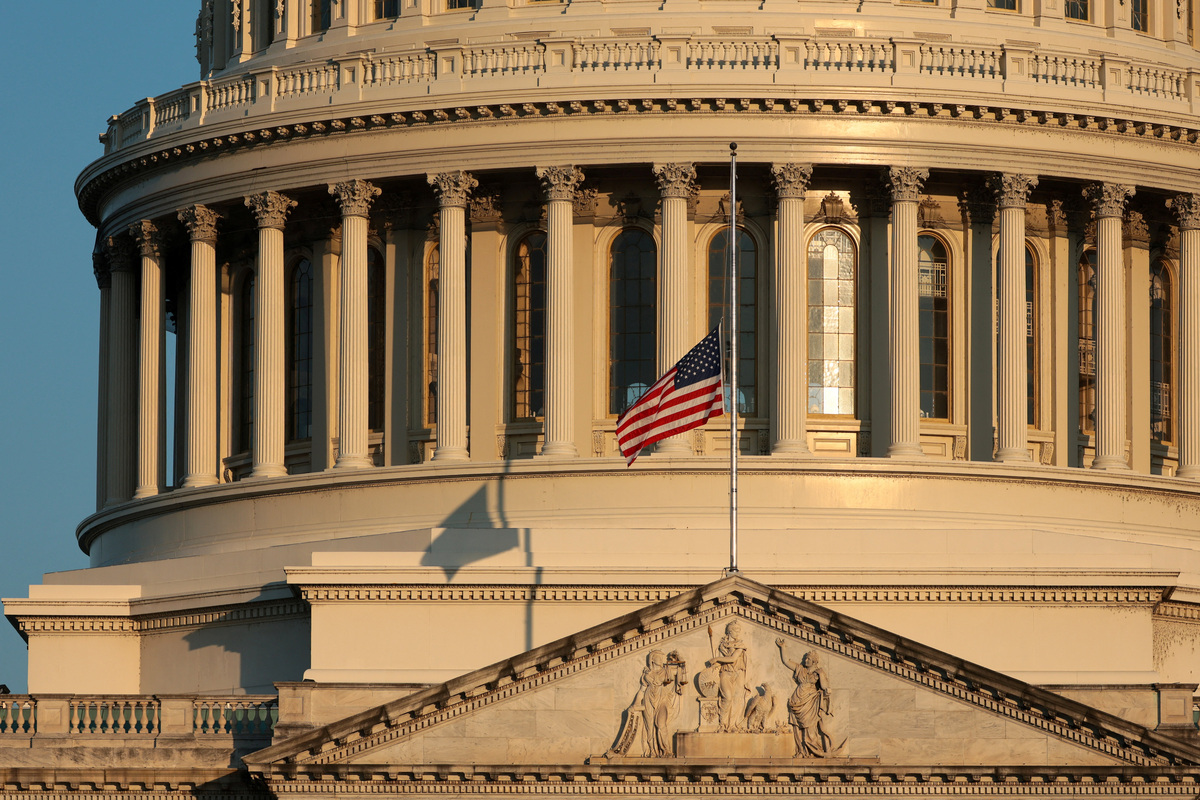 The flag over the U.S. Capitol flies at half-staff in honor of late U.S. Senator Lindsey Graham (R-SC), in Washington, D.C., U.S., July 13, 2026. REUTERS/Jonathan Ernst