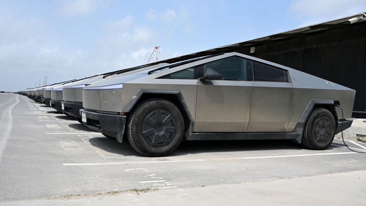 A fleet of Tesla Cybertrucks support SpaceX's ongoing activity to launch the Super Heavy Booster and Starship spacecraft at Starbase, Texas on Sunday May 17, 2026. Photo by Joe Marino/UPI