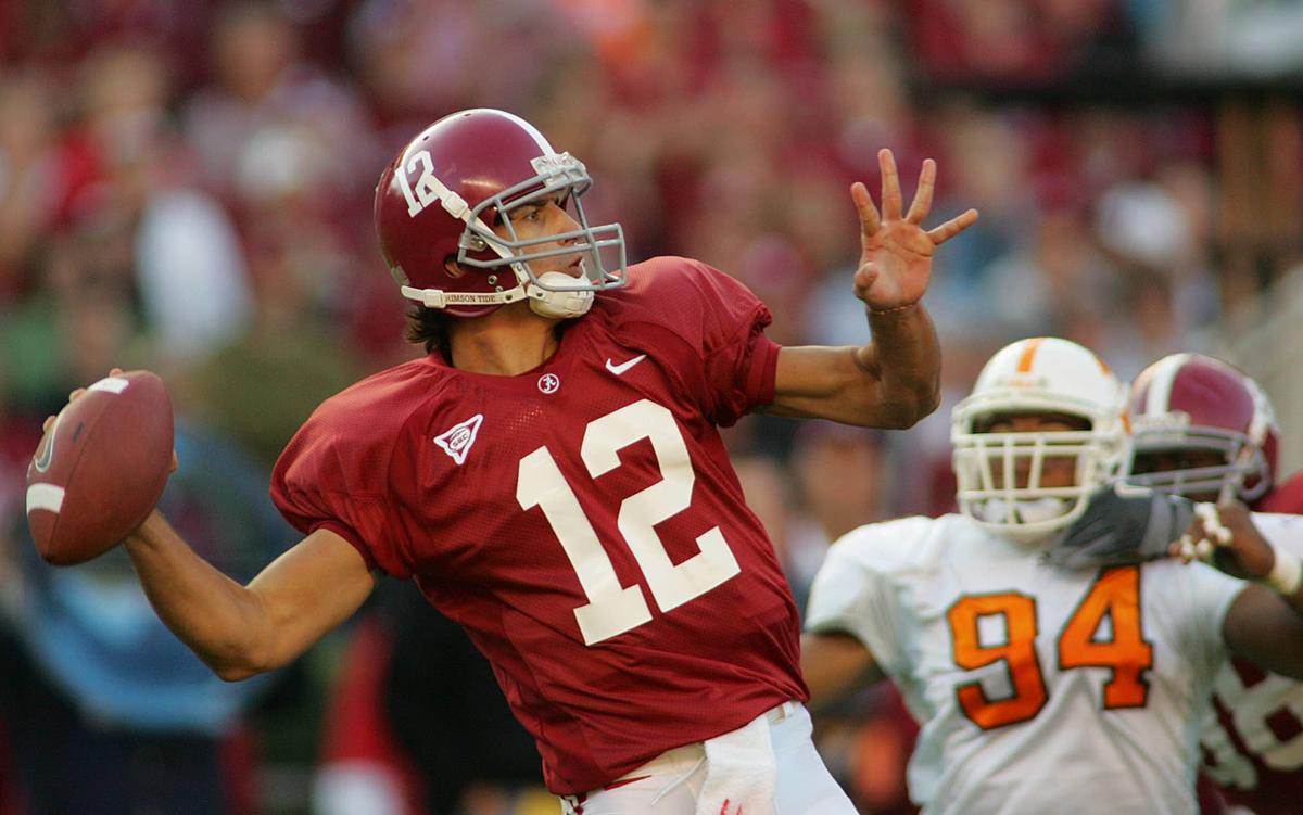  Alabama Crimson Tide quarterback Brodie Croyle looks to throw against the Tennessee Volunteers at Bryant-Denny Stadium. John David Mercer-USA TODAY Sports