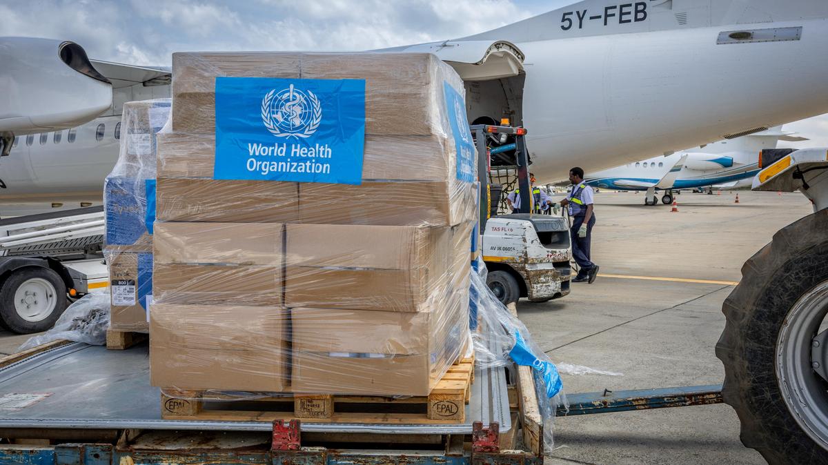 FILE PHOTO: World Health Organization's (WHO) workers mobilise 4.7 tonnes of essential medical supplies and emergency kits to support the affected regions in response to the Ebola outbreak in the Democratic Republic of Congo from the Jomo Kenyatta International Airport (JKIA) in Nairobi, Kenya May 18, 2026.  World Health Organization/Handout via REUTERS/File Photo