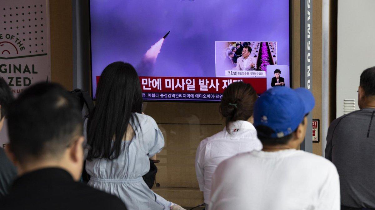North Korea launched close-range ballistic missiles and other projectiles toward the Yellow Sea on Tuesday, Seoul's Joint Chiefs of Staff said. In this photo, people watch the news of the launch on a television screen at Seoul Station. Photo by Jeon Heon-kyun/EPA 