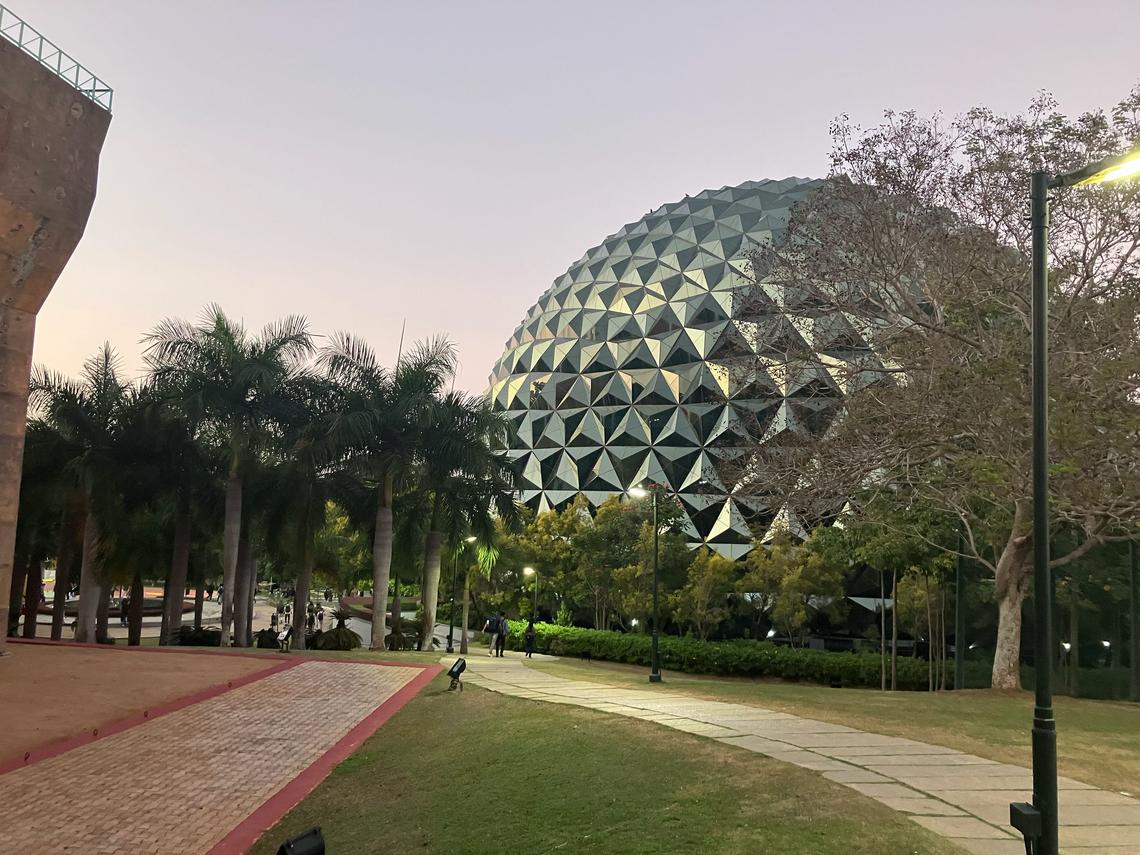  The company's campus includes a large, dome-shaped auditorium and several smaller cinemas that screen movies on weekends. Credit: Ben Wildavsky