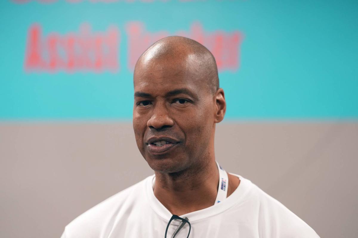  Former NBA center Jason Collins at NBA Cares Legacy Project Dedication at the Weingart YMCA. Kirby Lee-Imagn Images