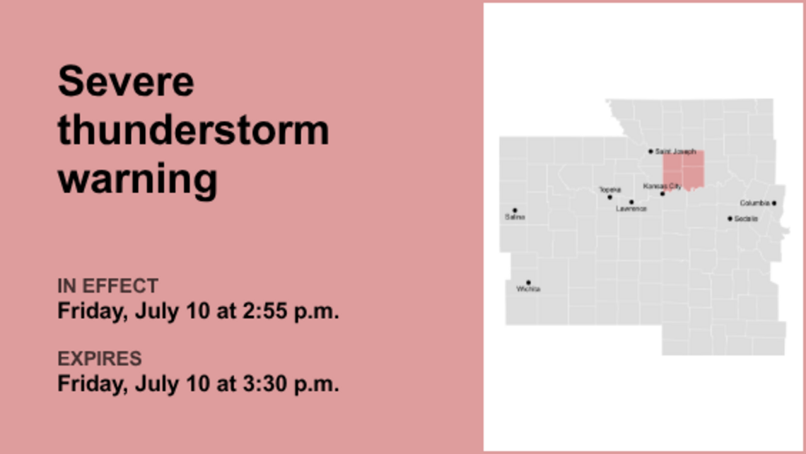 Update: Severe thunderstorm warning affecting the Kansas City area early Friday evening 