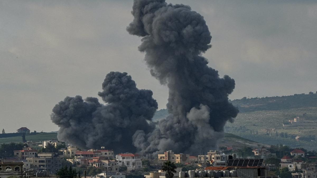 Smoke rises in Habboush following Israeli strikes, as seen from Nabatieh, Lebanon, May 1, 2026. REUTERS/Stringer
