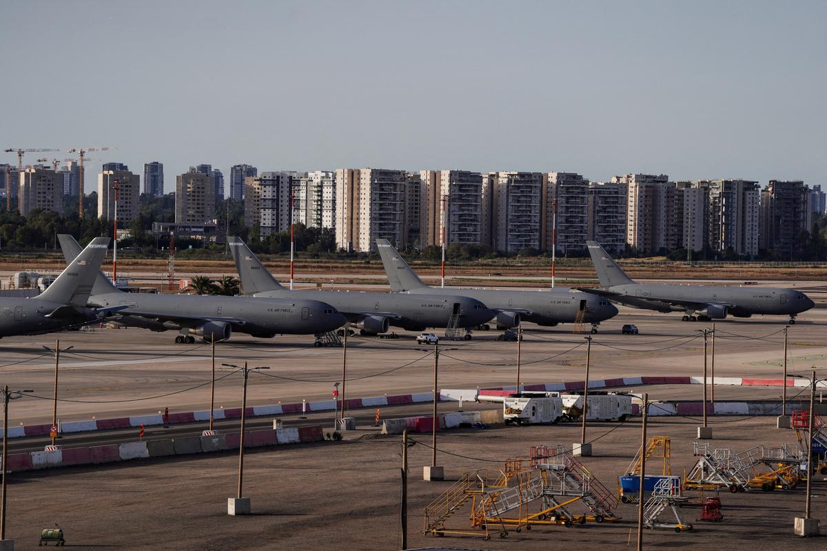 U.S. Air Force tanker aircraft are lined up at Ben Gurion International Airport in Lod, near Tel Aviv, Israel, May 19, 2026. REUTERS/ Dedi Hayun