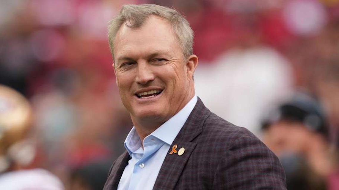  Sep 28, 2025; Santa Clara, California, USA; San Francisco 49ers general manager John Lynch before the game against the Jacksonville Jaguars at Levi's Stadium. Mandatory Credit: Darren Yamashita-Imagn Images | Darren Yamashita-Imagn Images 