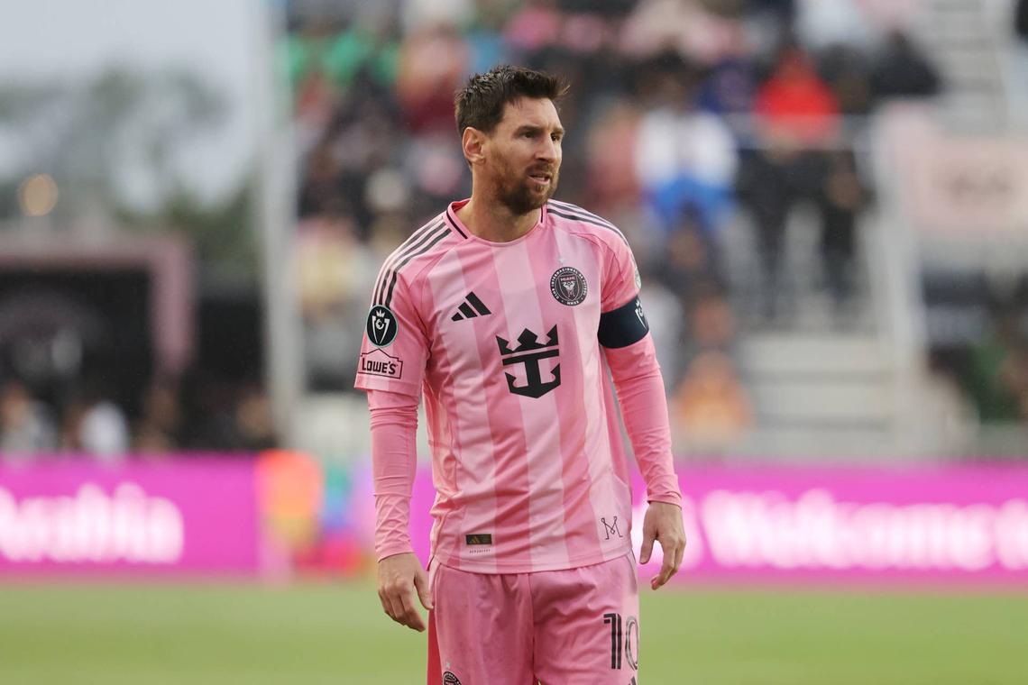  Lionel Messi #10 of Inter Miami CF looks on during the CONCACAF Champions Cup Round of 16 Second Leg match between Inter Miami CF and Nashville SC. Photo by Leonardo Fernandez/Getty Images
