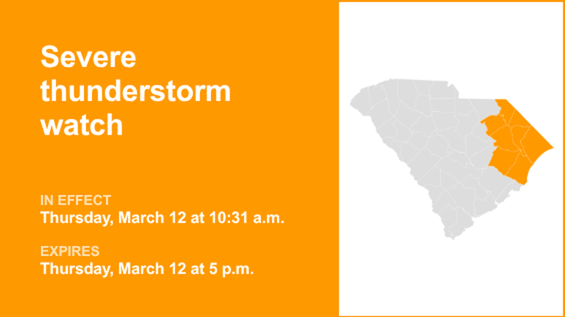Severe thunderstorm watch active for Pee Dee until early Thursday evening 