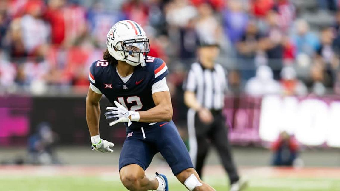  Nov 22, 2025; Tucson, Arizona, USA; Arizona Wildcats defensive back Genesis Smith (12) against the Baylor Bears at Casino Del Sol Stadium. Mandatory Credit: Mark J. Rebilas-Imagn Images | Mark J. Rebilas-Imagn Images 