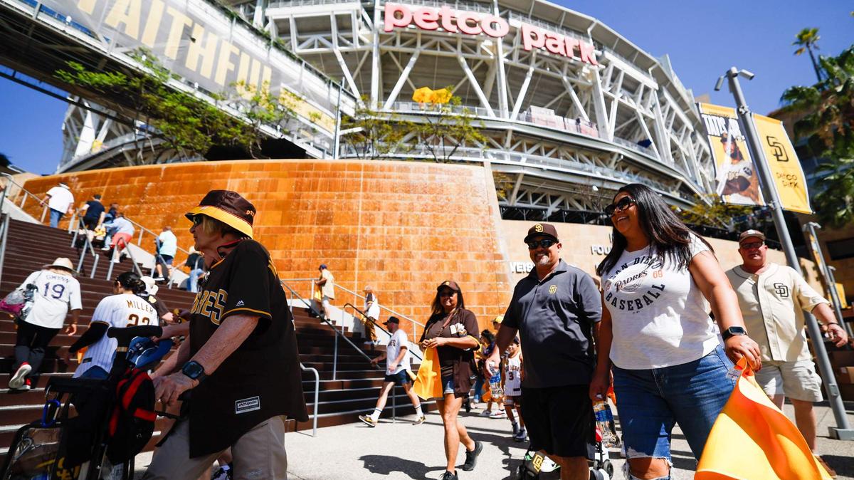 Fans enter the stadium before the San Diego Padres play the Detroit Tigers during Opening Day at Petco Park on Thursday, March 26, 2026 in San Diego, California. (Meg McLaughlin / The San Diego Union-Tribune)