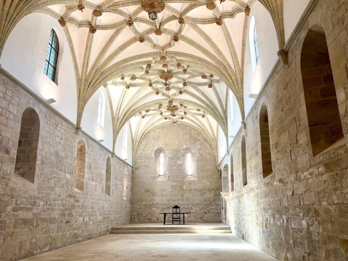  Monks gathered for their meals in the refectory, stunning in its simplicity. Photo credit: Cathy Bennett Kopf 