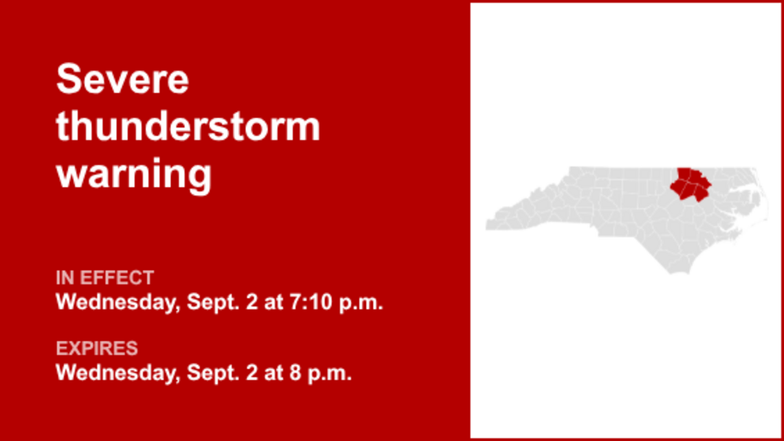 UPDATE: Severe thunderstorm warning affecting the Piedmont region Wednesday night 