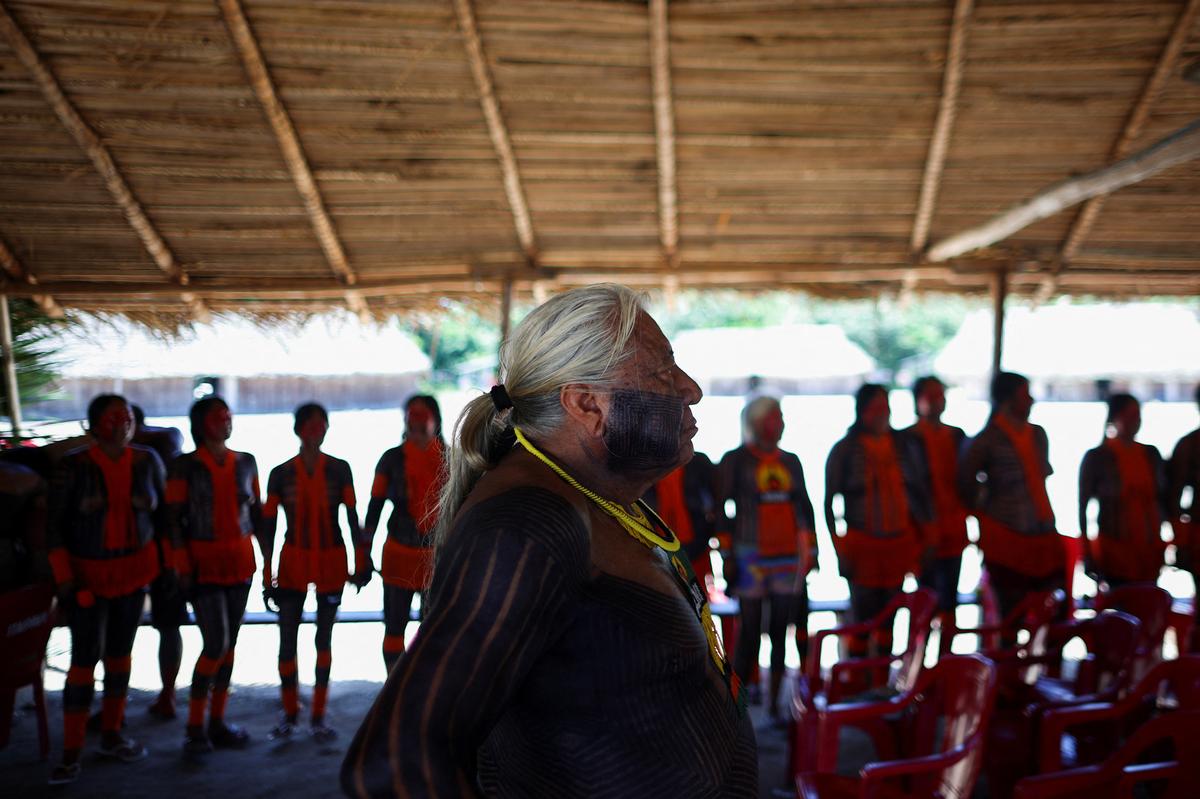 Indigenous leader Megaron Txucarramae attends an interview with Reuters in the village of Pykany in the Menkragnoti Indigenous Territory of the Kayapo people, Para state, Brazil May 20, 2026. REUTERS/Adriano Machado