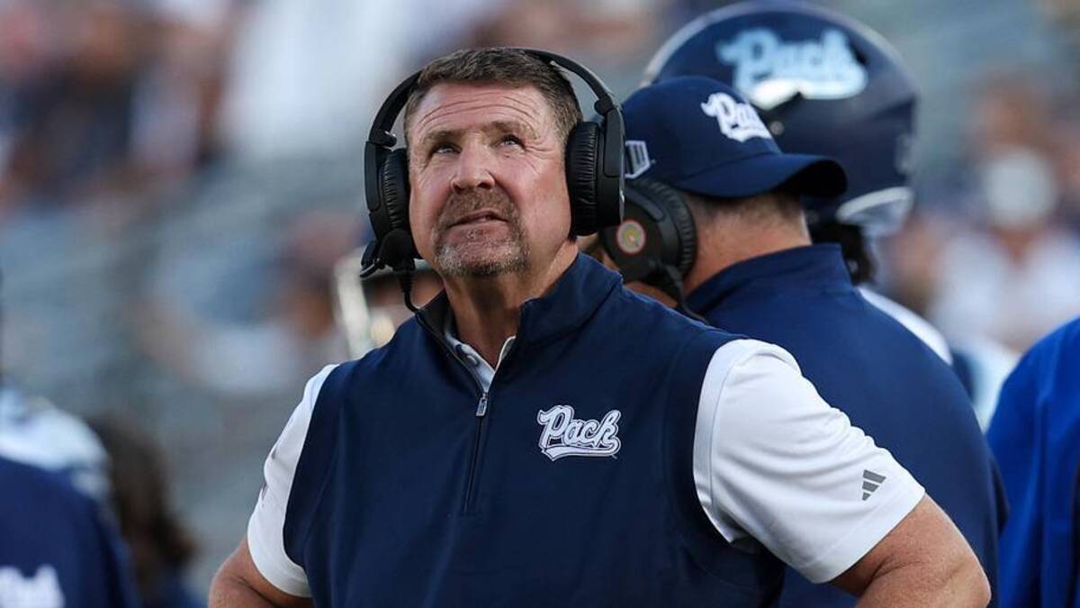  Aug 30, 2025; University Park, Pennsylvania, USA; Nevada Wolf Pack head coach Jeff Choate looks on from the sideline during the fourth quarter against the Penn State Nittany Lions at Beaver Stadium. Penn State defeated Nevada 46-9. Mandatory Credit: Matthew O'Haren-Imagn Images | Matthew O'Haren-Imagn Images 