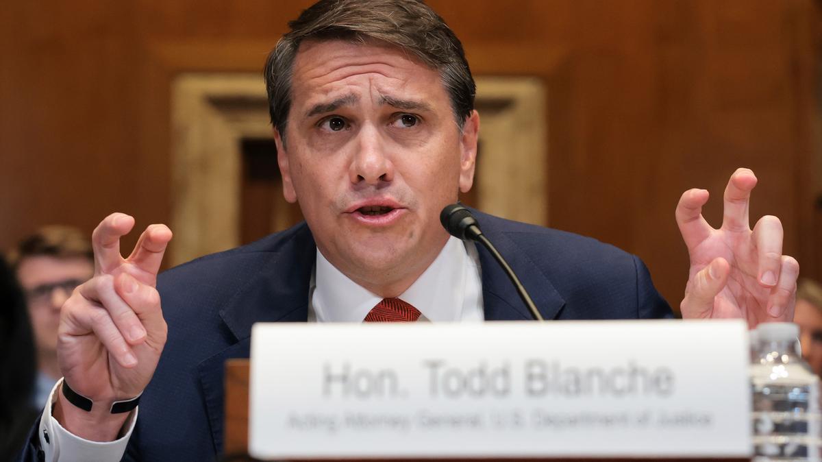 Acting U.S. Attorney General Todd Blanche testifies during a Senate Committee on Appropriations, Subcommittee on Commerce, Justice, Science, and Related Agencies hearing in the Dirksen Senate Office Building on Capitol Hill on May 19, 2026 in Washington, D.C. (Anna Moneymaker/Getty Images/TNS)