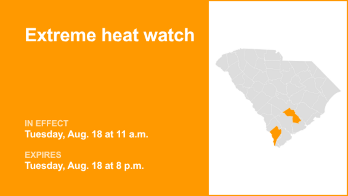 UPDATE: Extreme heat watch for Inland Jasper and Dorchester County for Tuesday 