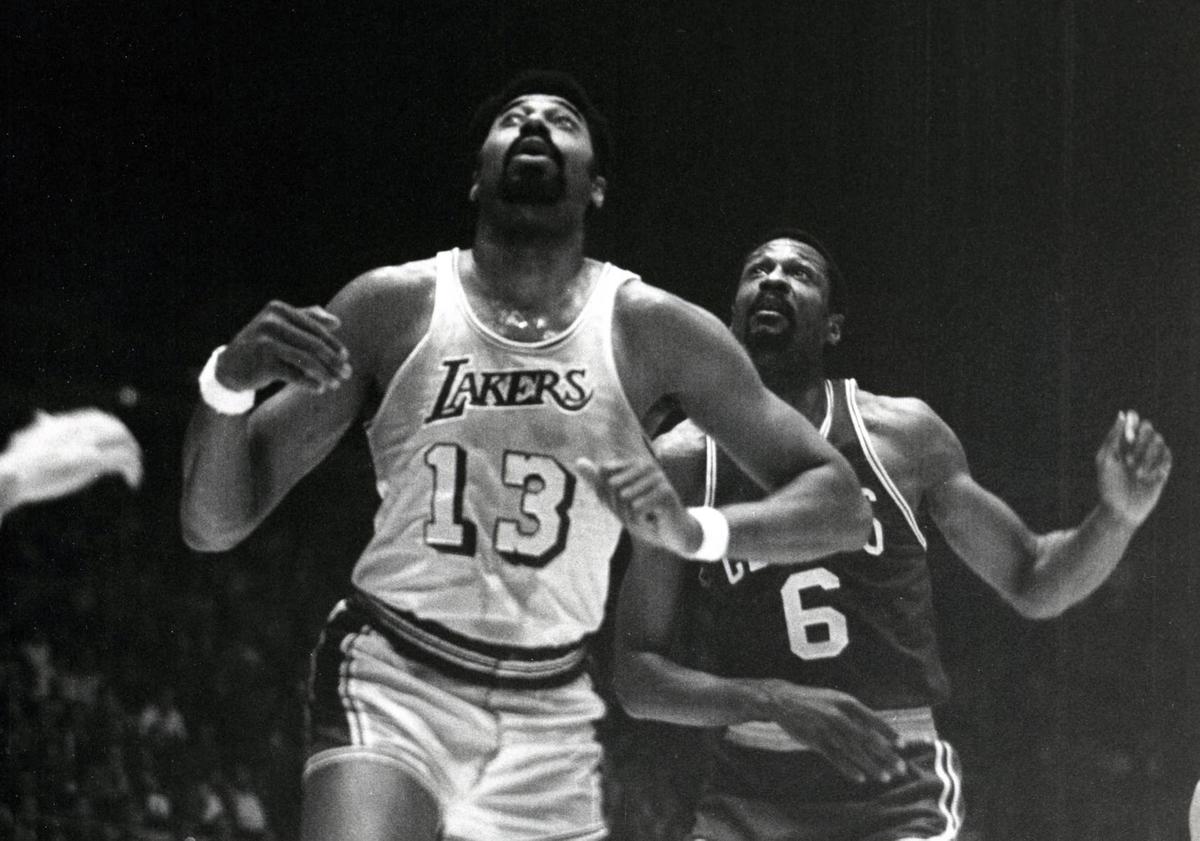  Los Angeles Lakers center Wilt Chamberlain (13) and Boston Celtics center Bill Russell (6) Darryl Norenberg-USA TODAY Sports