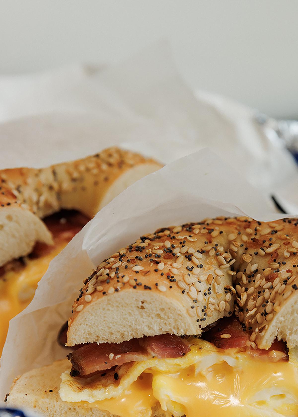 An egg and cheese at H&H in Los Angeles on April 2, 2026. High-quality bagels were once the sole domain of a few major cities. Investors believe they can take the breakfast staple nationwide. (Jessica Pons/The New York Times)