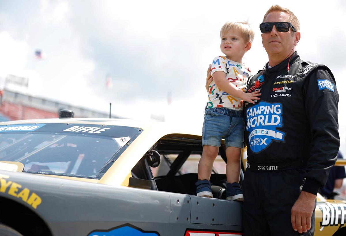  SOUTH BOSTON, VIRGINIA - JUNE 25: Greg Biffle #69 and his Ryder Jack Biffle look on from the grid during practice for the Camping World Superstar Racing Experience event at South Boston Speedway on June 25, 2022 in South Boston, Virginia. (Photo by Jared Tilton/SRX/Getty Images) 