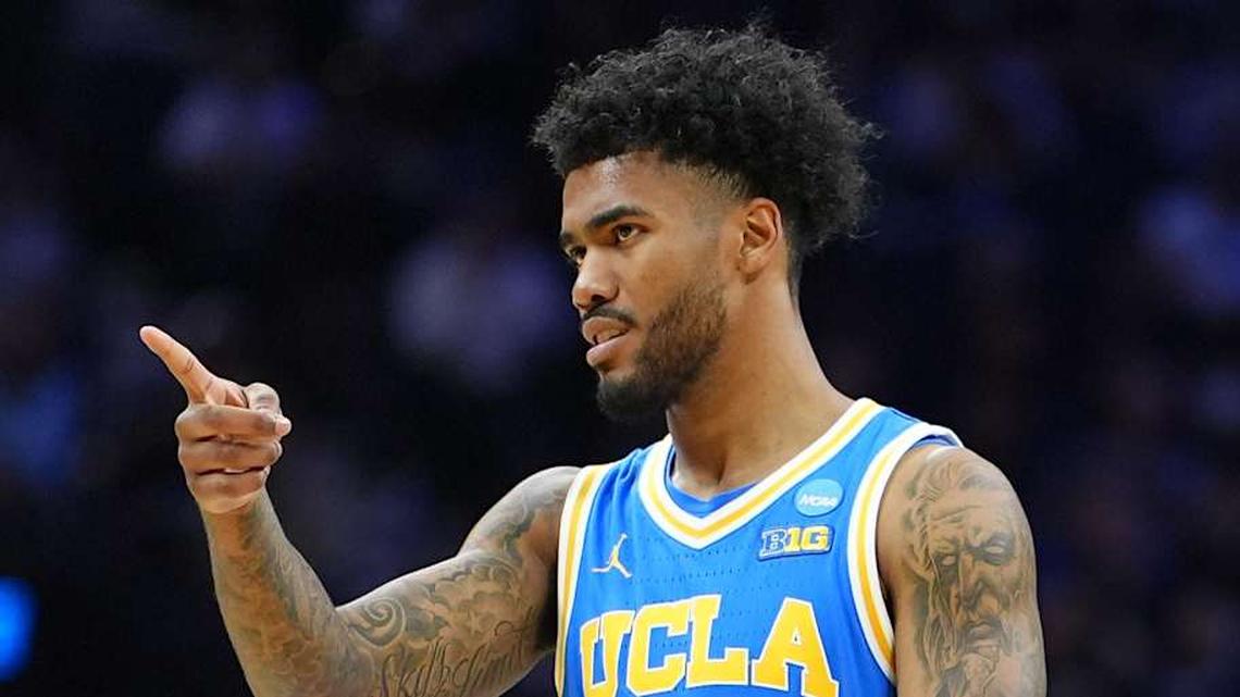  Mar 22, 2026; Philadelphia, PA, USA; UCLA Bruins guard Donovan Dent (2) reacts in the first half during a second round game of the men's 2026 NCAA Tournament at Xfinity Mobile Arena. Mandatory Credit: Kyle Ross-Imagn Images | Kyle Ross-Imagn Images 