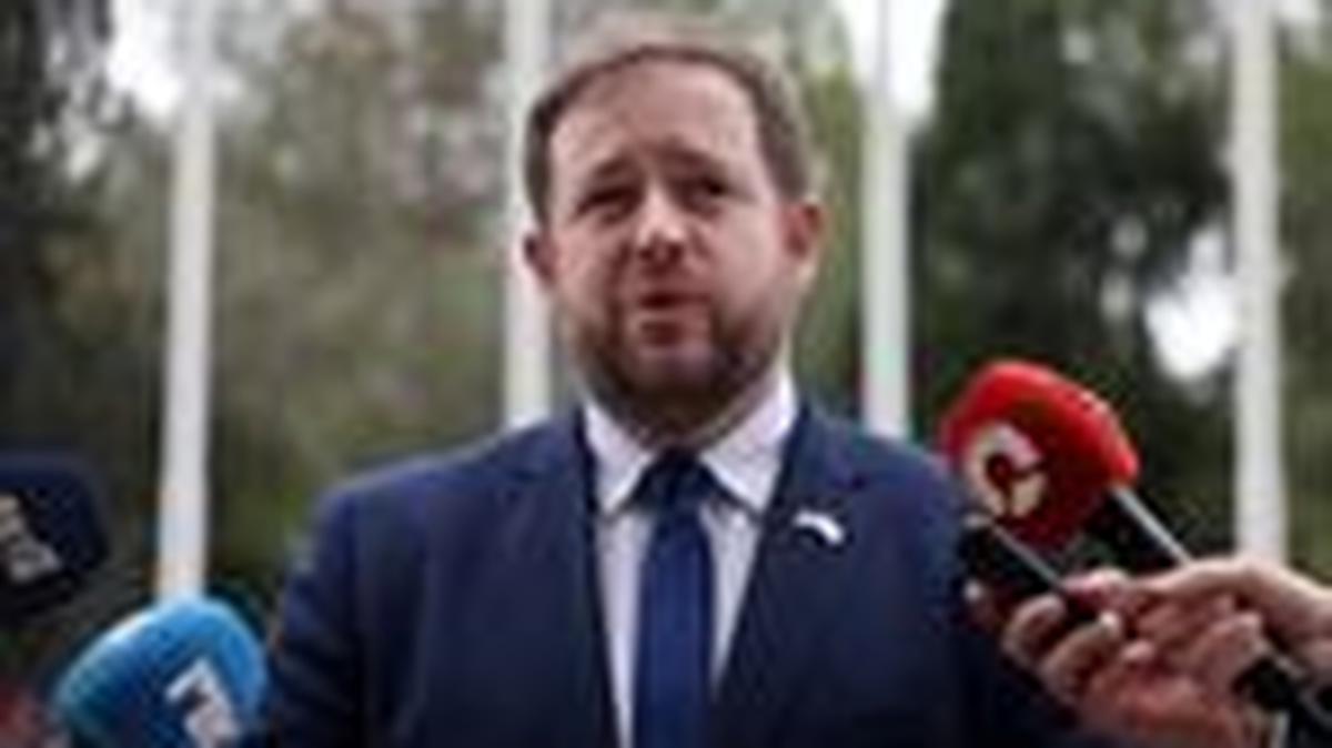 British Minister of State for Europe Stephen Doughty speaks to members of the media after a meeting  with Cyprus' Foreign Minister Constantinos Kombos at the Foreign Ministry in Nicosia, Cyprus, March 19, 2026. REUTERS/Yiannis Kourtoglou