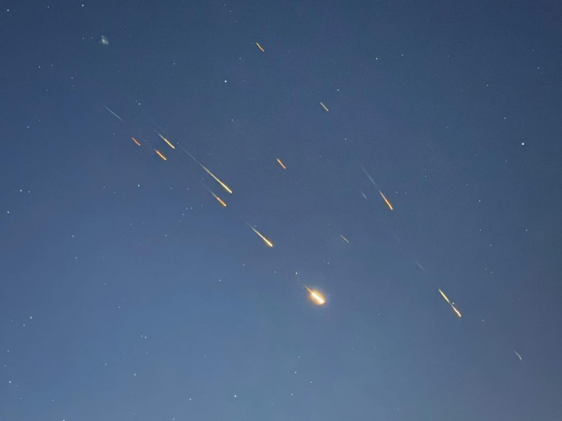  Missile traces are seen over Damascus, Syria, during Iran's missile attacks against Israel on June 14, 2025. Hummam Sheikh Ali/Xinhua via Getty Images 