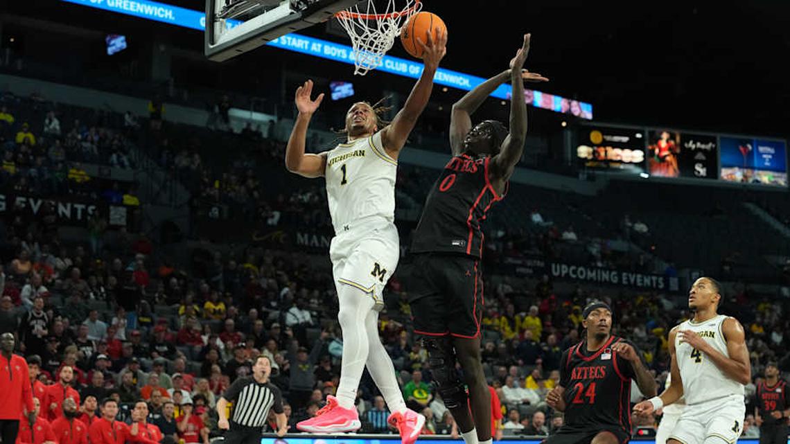  Magoon Gwath (0) was the 2024-25 Mountain West Defensive Player of the Year. | Kirby Lee-Imagn Images 