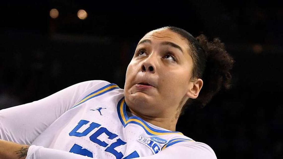  Mar 23, 2025; Los Angeles, California, USA; UCLA Bruins forward Timea Gardiner (30) and Richmond Spiders forward Addie Budnik (20) battle for rebounding position during the during the third quarter of an NCAA Tournament second round game at Pauley Pavilion presented by Wescom. Mandatory Credit: Robert Hanashiro-Imagn Images | Robert Hanashiro-Imagn Images 