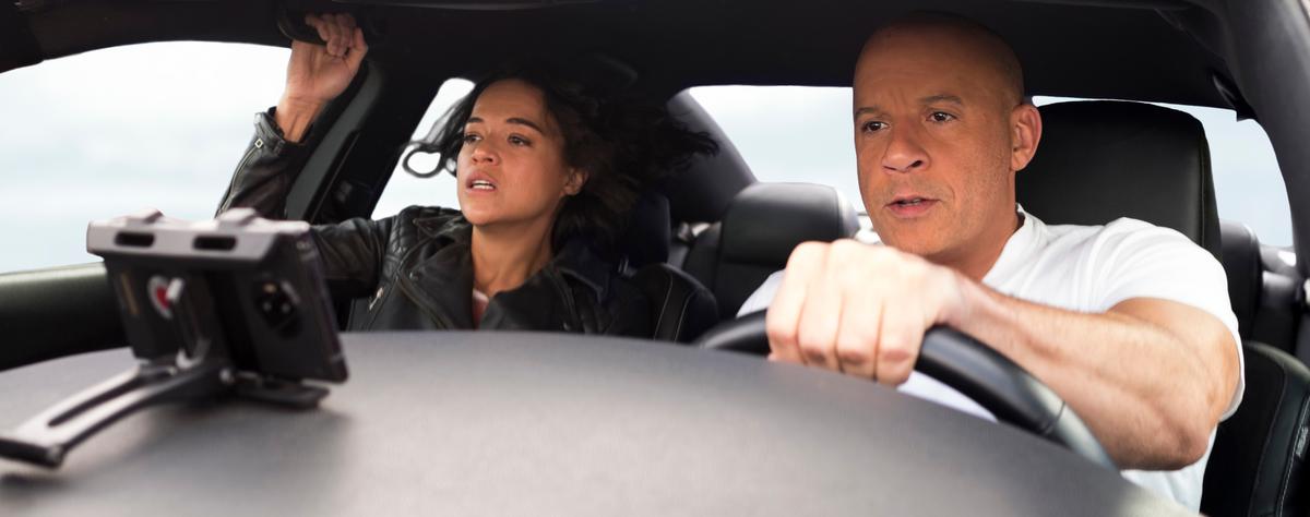 Michelle Rodriguez, left, and Vin Diesel in a scene from “F9: The Fast Saga.”