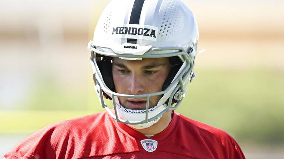  May 2, 2026; Henderson, NV, USA; Las Vegas Raiders quarterback Fernando Mendoza (15) runs through a drill during a Rookie Minicamp at Intermountain Health Performance Center. Mandatory Credit: Candice Ward-Imagn Images | Candice Ward-Imagn Images 