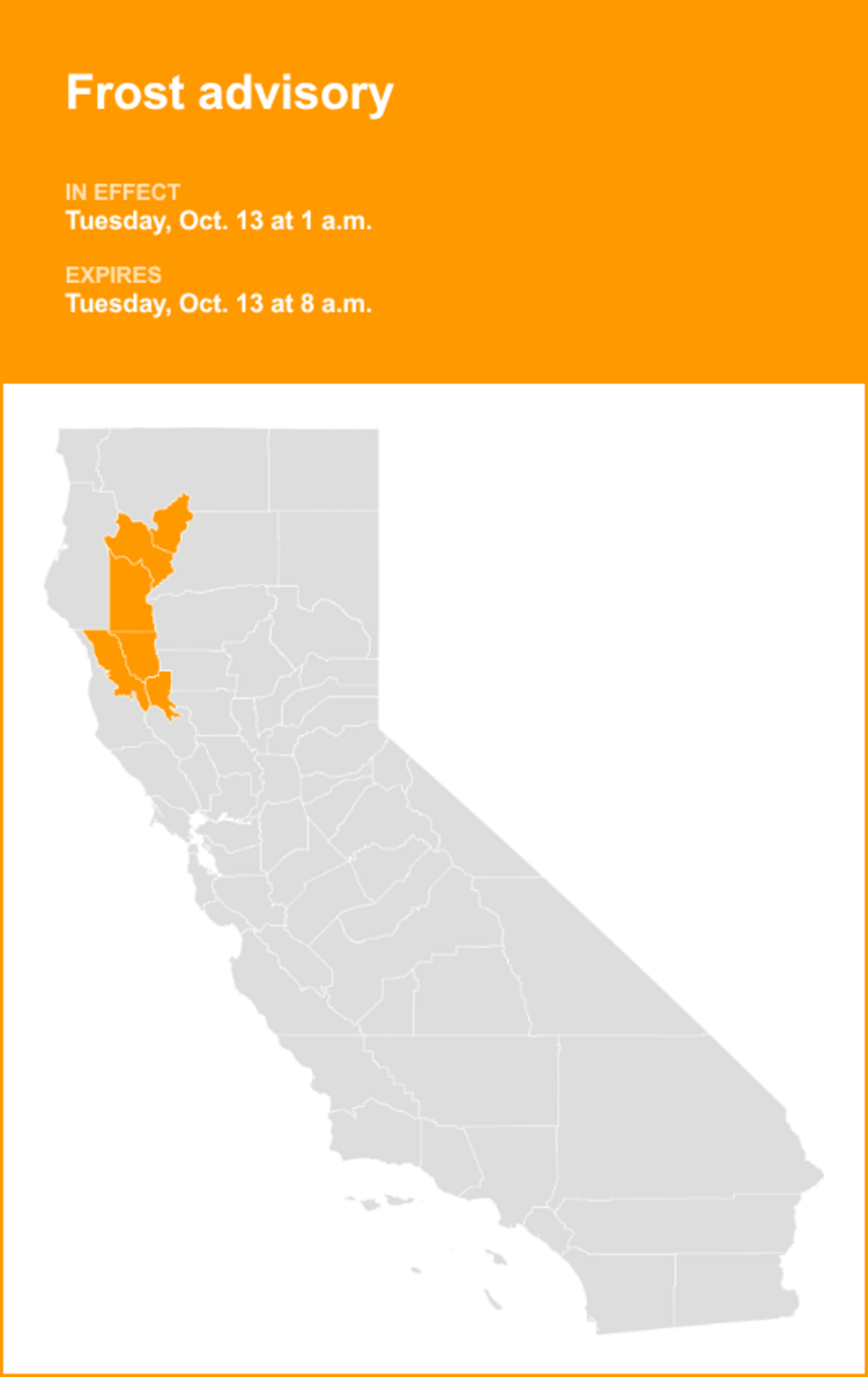 UPDATE: Frost advisory for Northern California for Tuesday ...