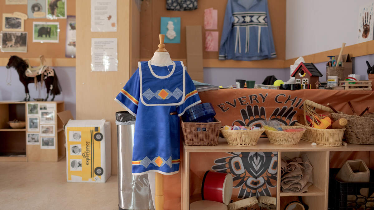 A classroom at the Shinnecock Indian Nation preschool in Southampton, N.Y., where children are taught about their native language, culture and history, on May 10, 2024. 