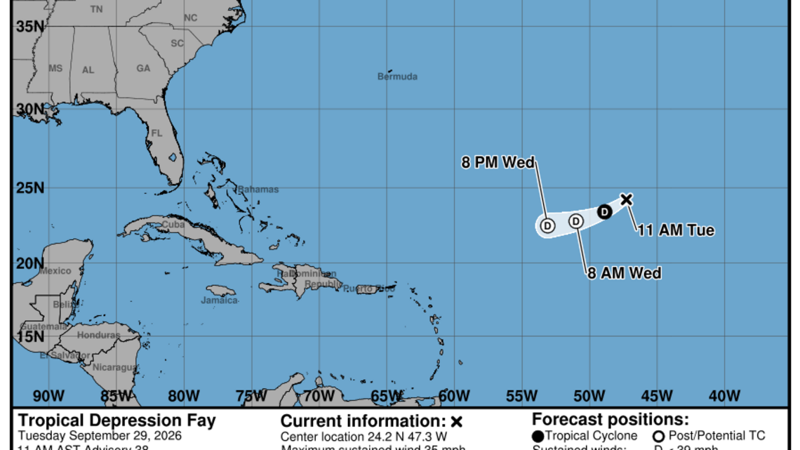 Progress report on Tropical Depression Fay: Tuesday, Sept. 29 update from the NHC 