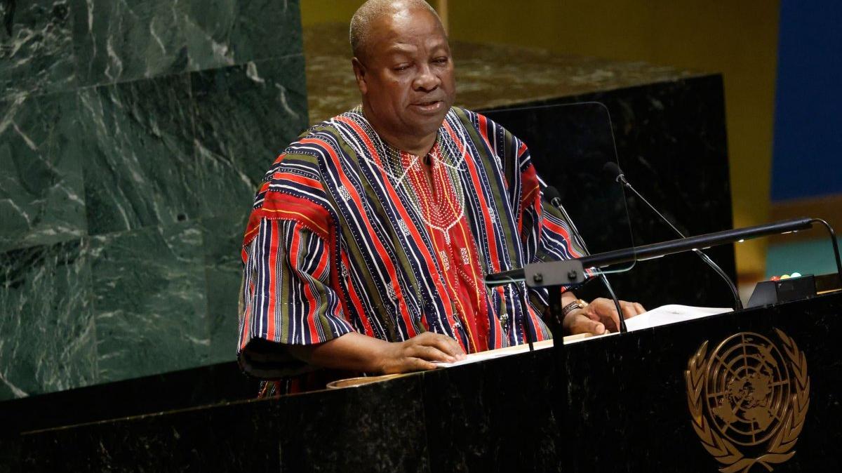 President John Dramani Mahama of Ghana speaks at the United Nations in September. Ghana's parliament just passed an anti-LGBTQ+ law requiring prison time and mandatory reporting. File Photo by Peter Foley/UPI
