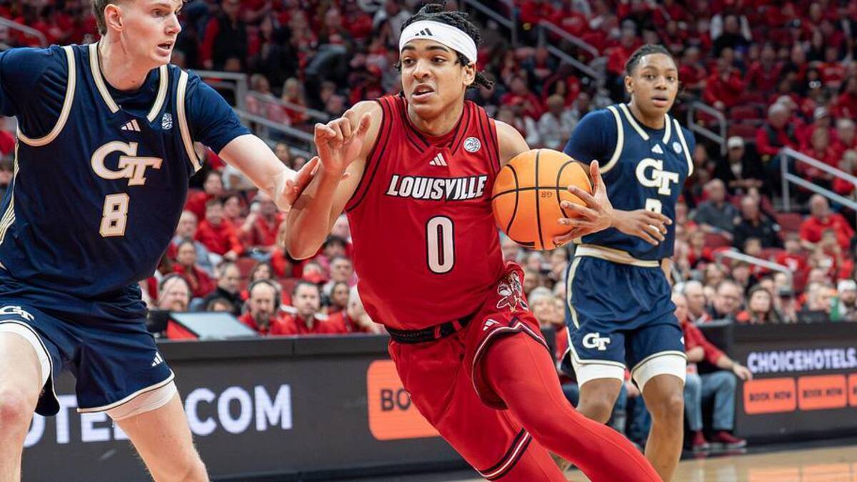  Louisville Cardinals guard Mikel Brown Jr. (0) drives the basket as the Louisville Cardinals host the Georgia Tech Yellow Jackets in an NCAA basketball game at the KFC Yum! Center | Jeff Faughender/Courier Journal / USA TODAY NETWORK via Imagn Images 