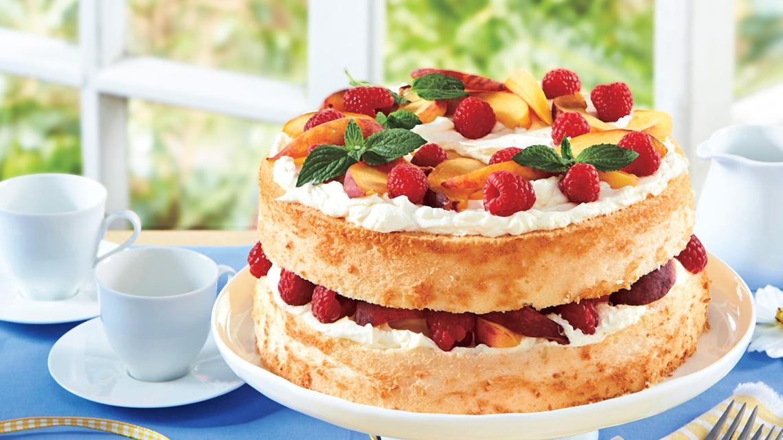 Glorious Peach Melba Angel Food Cake Recipe is a Sweet Slice of Heaven 