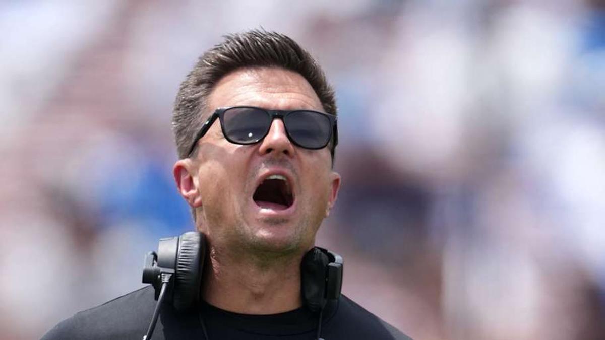  May 2, 2026; Pasadena, CA, USA; UCLA Bruins coach Bob Chesney reacts during the spring game at Rose Bowl. Mandatory Credit: Kirby Lee-Imagn Images | Kirby Lee-Imagn Images 