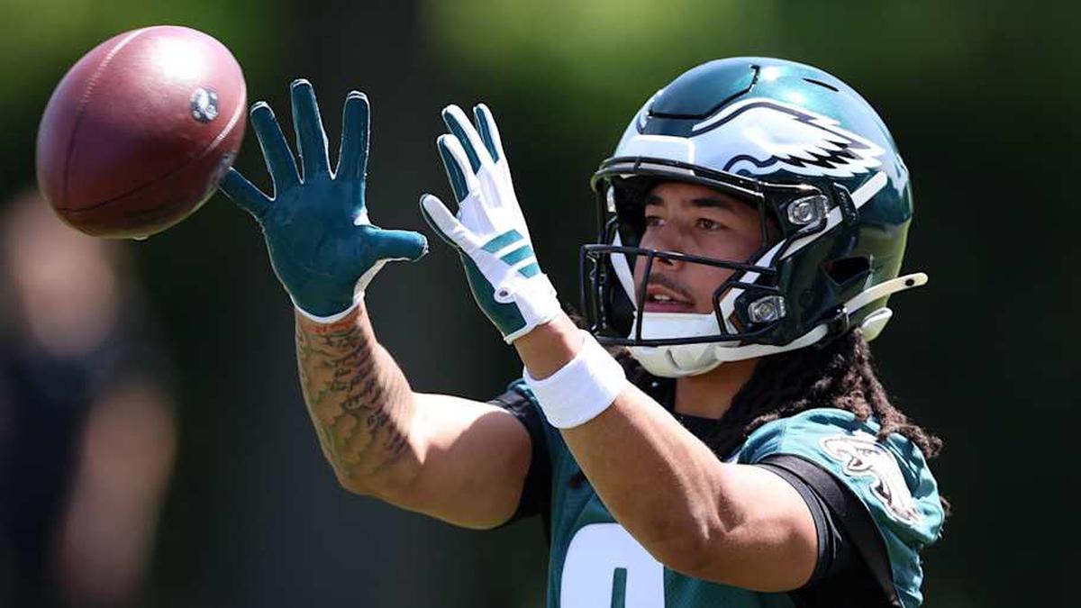 May 1, 2026; Philadelphia, PA, USA; Philadelphia Eagles wide receiver Makai Lemon (9) runs drills during rookie minicamp at NovaCare Complex. Mandatory Credit: Bill Streicher-Imagn Images | Bill Streicher-Imagn Images 