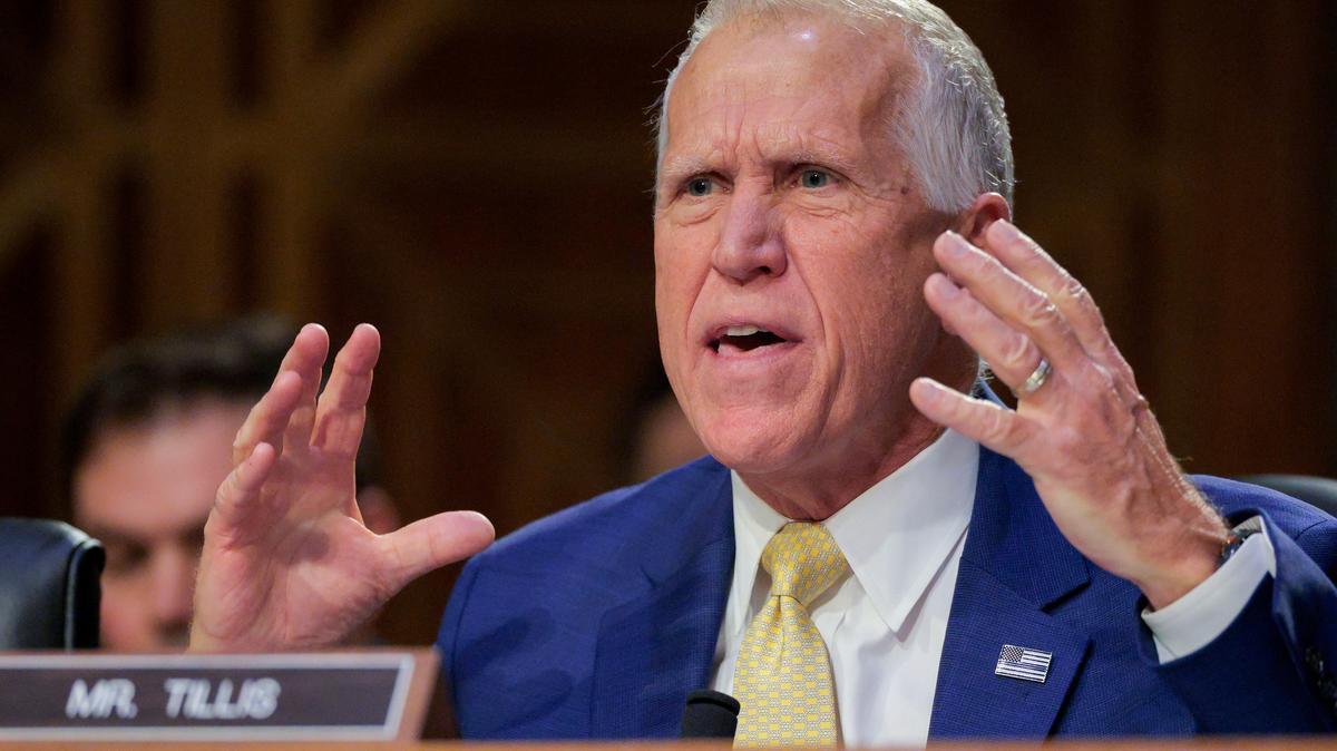 Homeland Security Secretary Kristi Noem Testifies To Senate Judiciary Committee. U.S. Sen. Thom Tillis (R-NC) speaks in the Senate on March 3, 2026 in Washington, DC. 