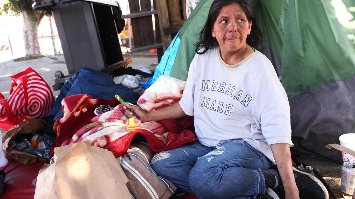 Amanda Ponce at her homeless encampment near the 5 Freeway in Los Angeles on March 11, 2026. (Genaro Molina/Los Angeles/TNS)