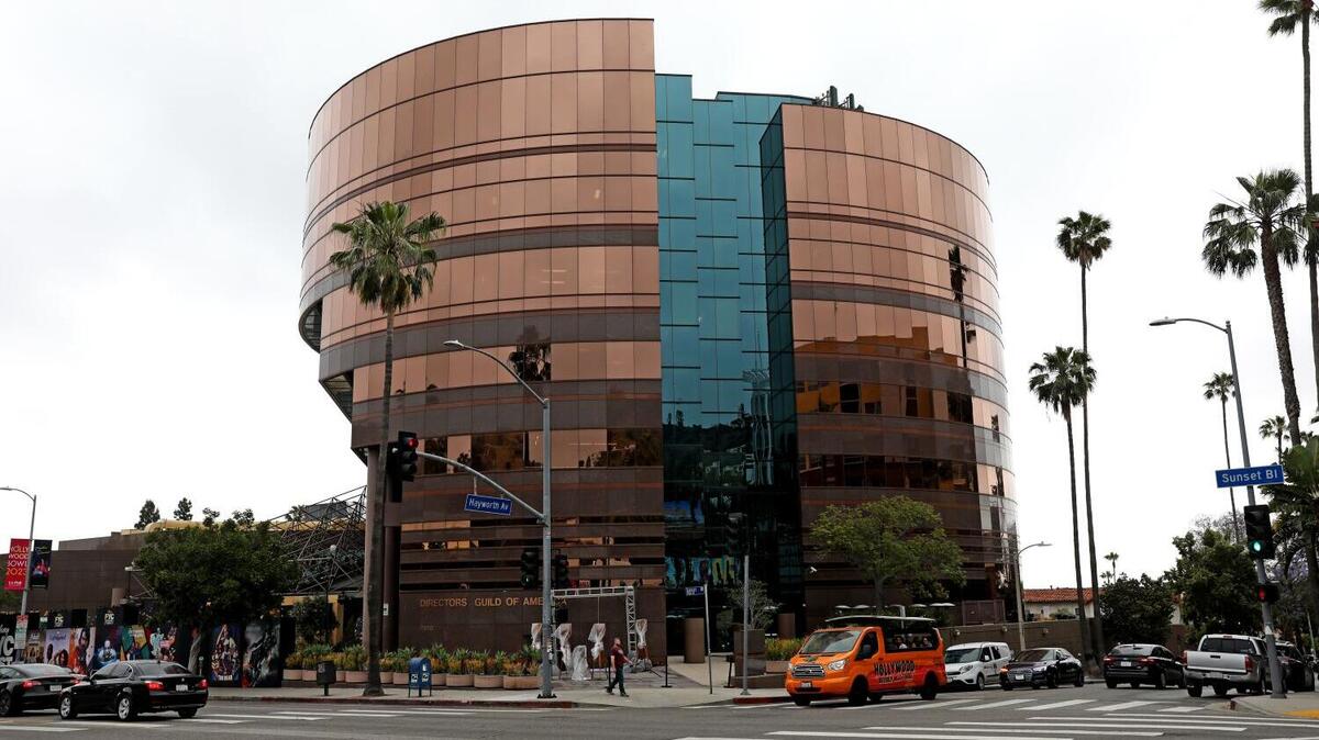 LOS ANGELES, CA - JUNE 05: Directors Guild of America headquarters along the 7900 block of Sunset Blvd., on Monday, June 5, 2023 in Los Angeles, CA. The Directors Guild of America said it has reached a "historic deal" with the major studios on a new three-year film and TV contract. In a statement, the DGA negotiating committee said that it reached a tentative agreement with the Alliance of Motion Picture and Television Producers that includes wage increases, a new structure to pay foreign residuals - which had been a key priority for the union - and restrictions on the use of AI. (Gary Coronado / Los Angeles Times)
