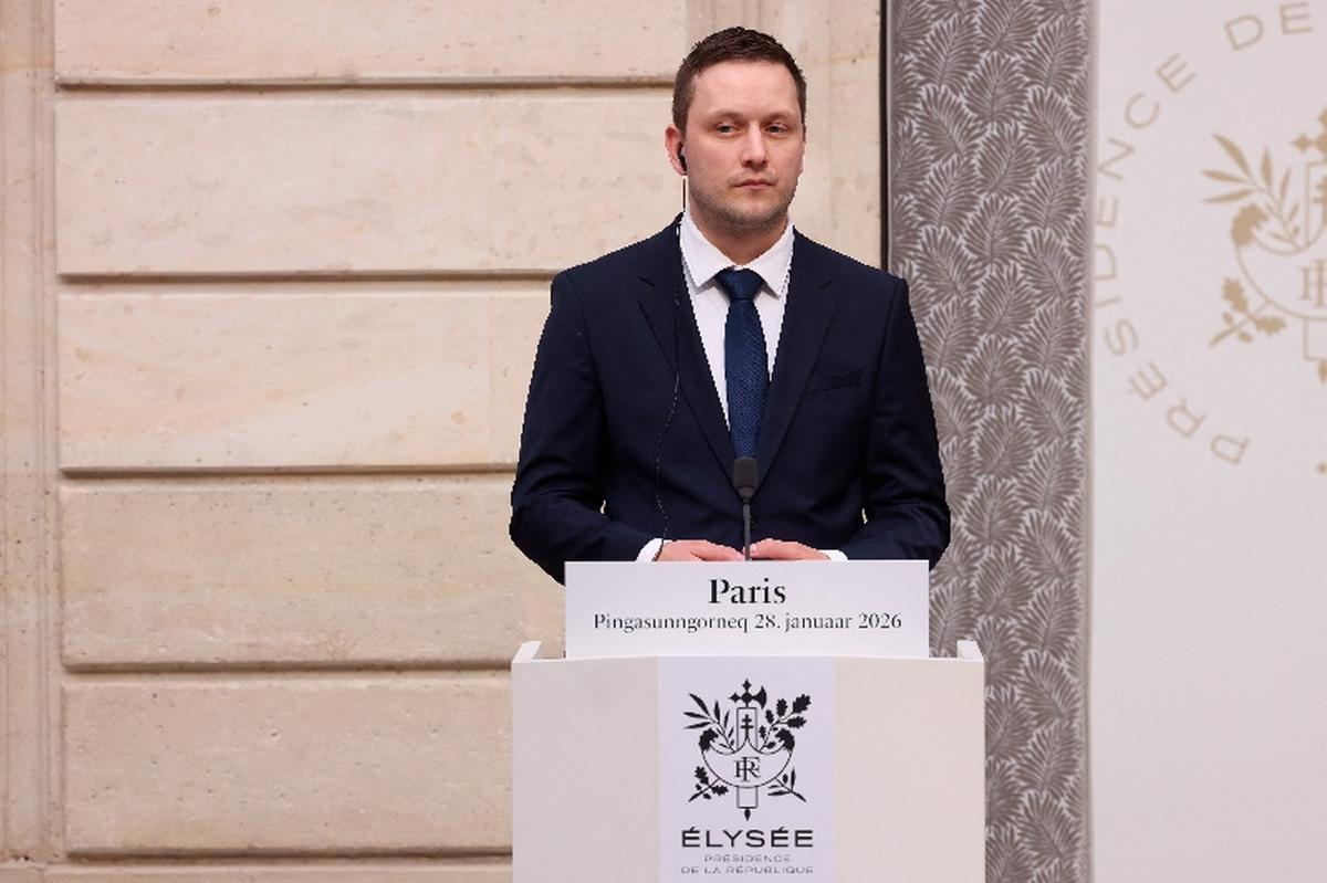 Greenland's Prime Minister Jens-Frederik Nielsen speaks to the media as he meets with French President Emmanuel Macron and Denmark's Prime Minister Mette Frederiksen at the Elysee Palace in Paris, France, January 28, 2026. Thomas Padilla/Pool via REUTERS