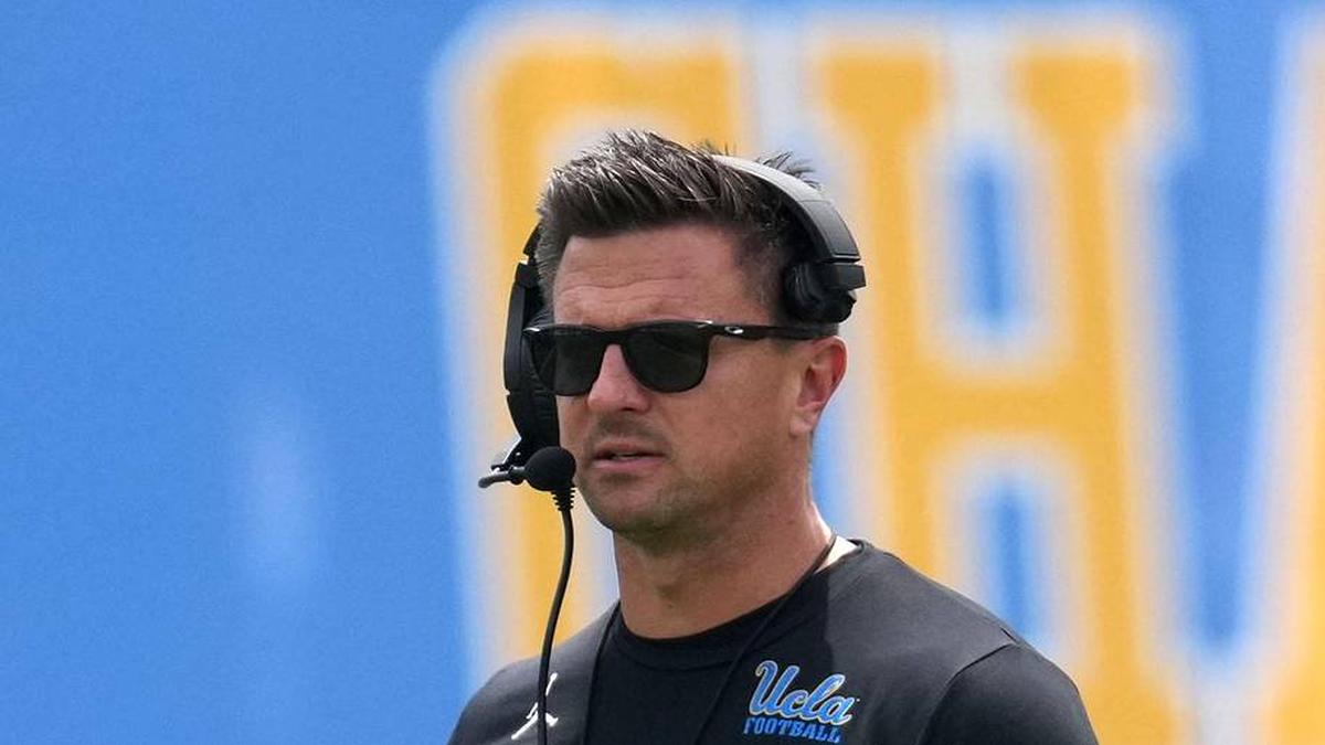  May 2, 2026; Pasadena, CA, USA; UCLA Bruins coach Bob Chesney reacts during the spring game at Rose Bowl. Mandatory Credit: Kirby Lee-Imagn Images | Kirby Lee-Imagn Images 