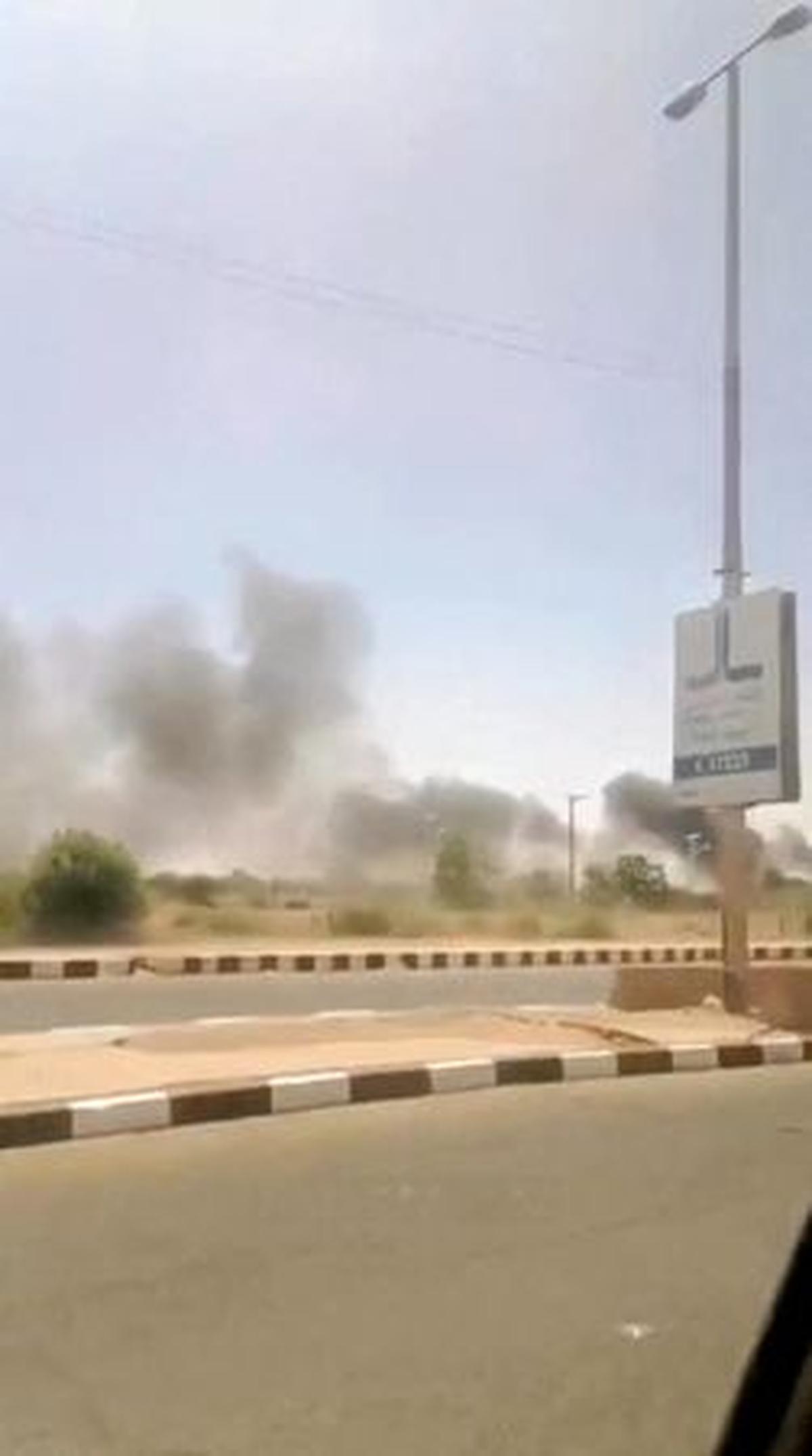 Smoke rises, following a drone attack in Khartoum airport, in Khartoum, Sudan, in this screengrab taken from social media video released on May 4, 2026. SOCIAL MEDIA/REUTERS TV via REUTERS  THIS IMAGE HAS BEEN SUPPLIED BY A THIRD PARTY. NO RESALES. NO ARCHIVES. NEWS USE ONLY.  Verified by:  - Road layout, utility poles, advertising poles, walls, solar panels, and buildings matched satellite imagery - The precise location from which the smoke originated could not be verified, but the videos were filmed in the direction of Khartoum airport - Date not verified; however, no older versions of the videos were found posted online before May 4 - Eyewitnesses told Reuters on Monday, May 4, that a drone strike targeted the country’s main airport  - Media reported on May 4 that a drone targeted Khartoum airport