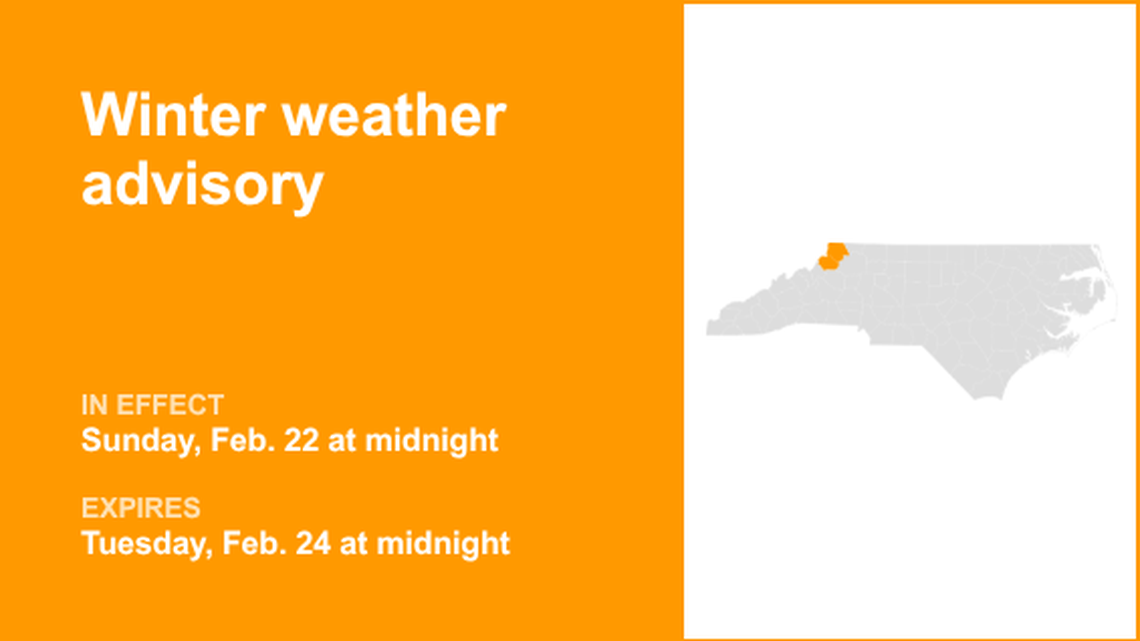 Winter weather advisory in place for Ashe and Watauga counties from Sunday to Tuesday 