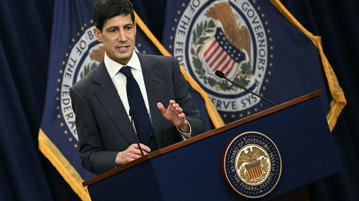 U.S. Federal Reserve Chairman Kevin Warsh holds a press conference at the Federal Reserve Board Building in Washington, D.C., on June 17, 2026. The U.S. Federal Reserve on Wednesday held interest rates steady as expected at Kevin Warsh's first meeting in charge of the central bank, raising its year-end inflation expectations and projecting a rate hike by the end of 2026. (Brendan Smialowski/AFP/Getty Images/TNS)
