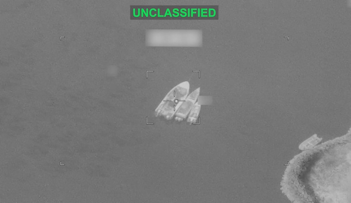 Vessels identified by U.S. Central Command as Islamic Revolutionary Guard Corps boats before they were struck in a new wave of U.S. military strikes against Iran on Tuesday, after three tankers were hit by projectiles in the Strait of Hormuz, in this still image taken from video released July 7, 2026.    U.S. Central Command/Handout via REUTERS