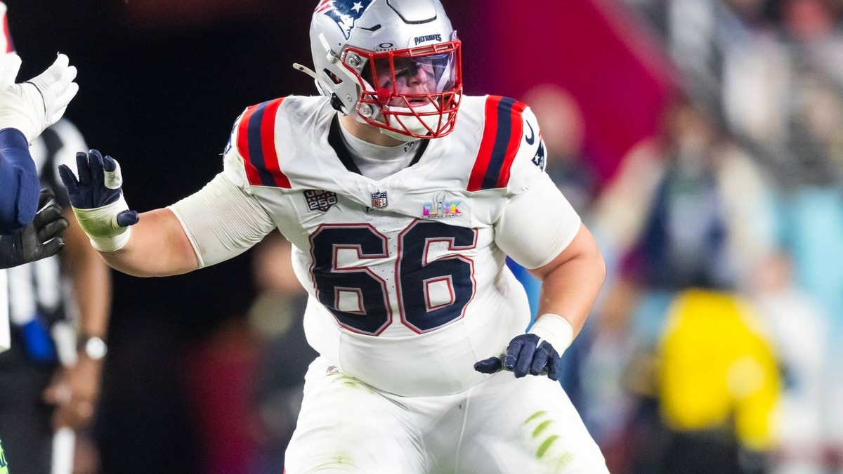 Feb 8, 2026; Santa Clara, CA, USA; New England Patriots offensive tackle Will Campbell (66) against the Seattle Seahawks during Super Bowl LX at Levi's Stadium. Mandatory Credit: Mark J. Rebilas-Imagn Images