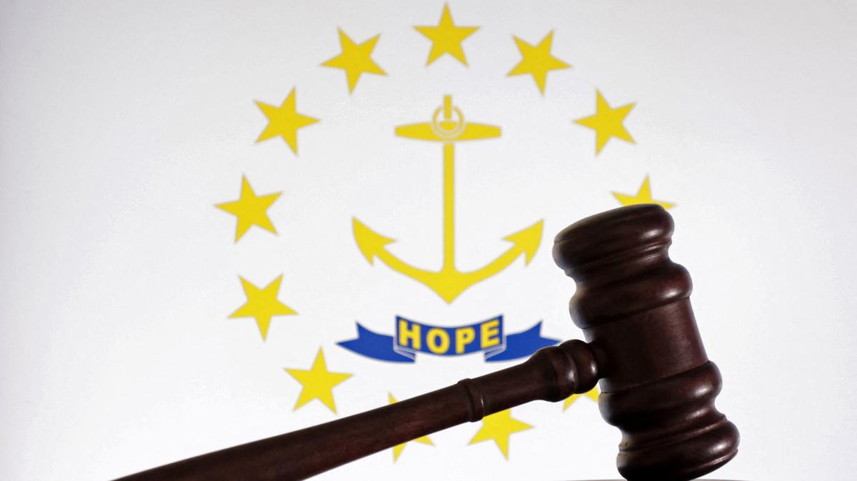 The flag of the U.S. state Rhode Island is seen in this illustration taken, August 21, 2024. REUTERS/Dado Ruvic/Illustration